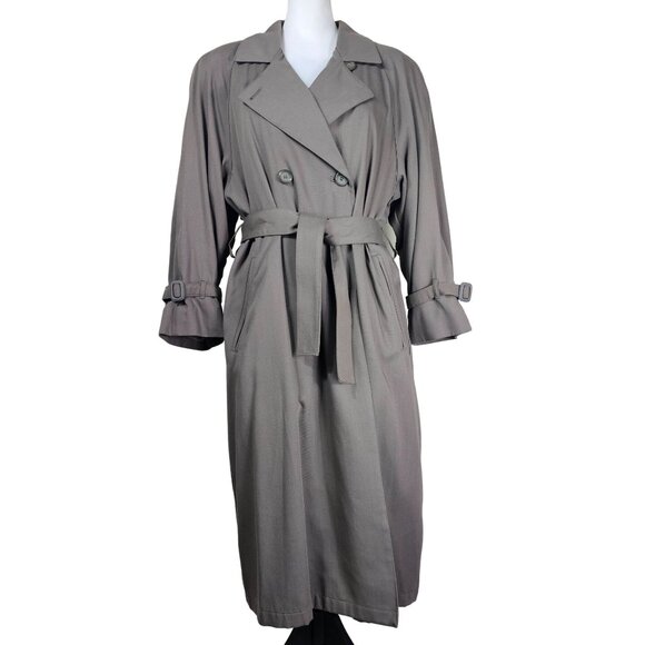 Towne London Fog Trench Coat 8P Khaki Double-Breasted Belted Wool Zip-Out Liner - Picture 1 of 13